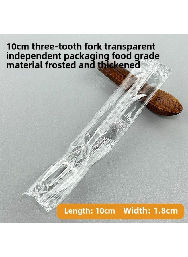 10cm Short Handle Three-tooth Fork Dessert Cake Western Point Plastic Fork Disposable Pastry Fruit Fork Independent Packaging Fork-Color:Transparent Independent Packaging - Image 1