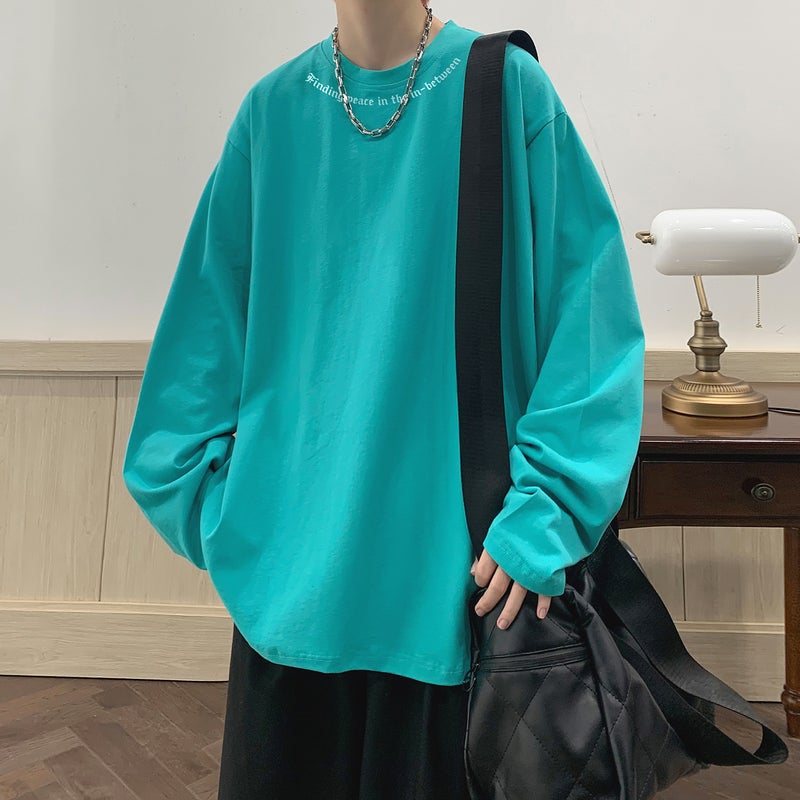 Letter Printed Long-Sleeved T-Shirt Men'S Spring Fashionable Loose Inner Clothes Trendy Brand Heavy Base Shirt For Teenagers - Image 1