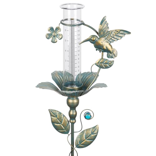 Fastruggle Rain Gauge Outdoor - 7" Glass Rain Gauges Tube - Hummingbird Rain Gauge Outdoor Decorative for Yard Garden, Freeze Proof Height Adjustable, Metal Water Gauge for Rain - Image 1