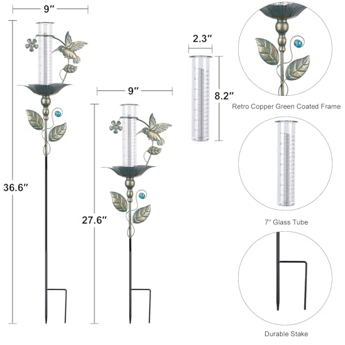 Fastruggle Rain Gauge Outdoor - 7" Glass Rain Gauges Tube - Hummingbird Rain Gauge Outdoor Decorative for Yard Garden, Freeze Proof Height Adjustable, Metal Water Gauge for Rain - Image 3