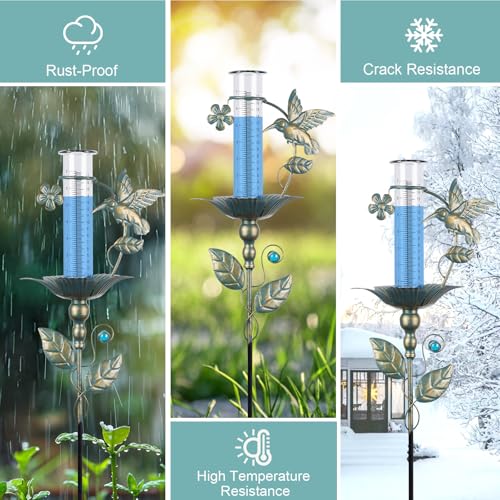 Fastruggle Rain Gauge Outdoor - 7" Glass Rain Gauges Tube - Hummingbird Rain Gauge Outdoor Decorative for Yard Garden, Freeze Proof Height Adjustable, Metal Water Gauge for Rain - Image 5