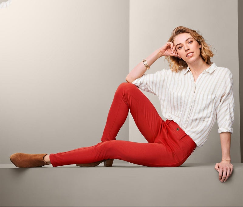 Tchibo Women Slim Fit Plain Skinny Pants, Rust  - Image 1