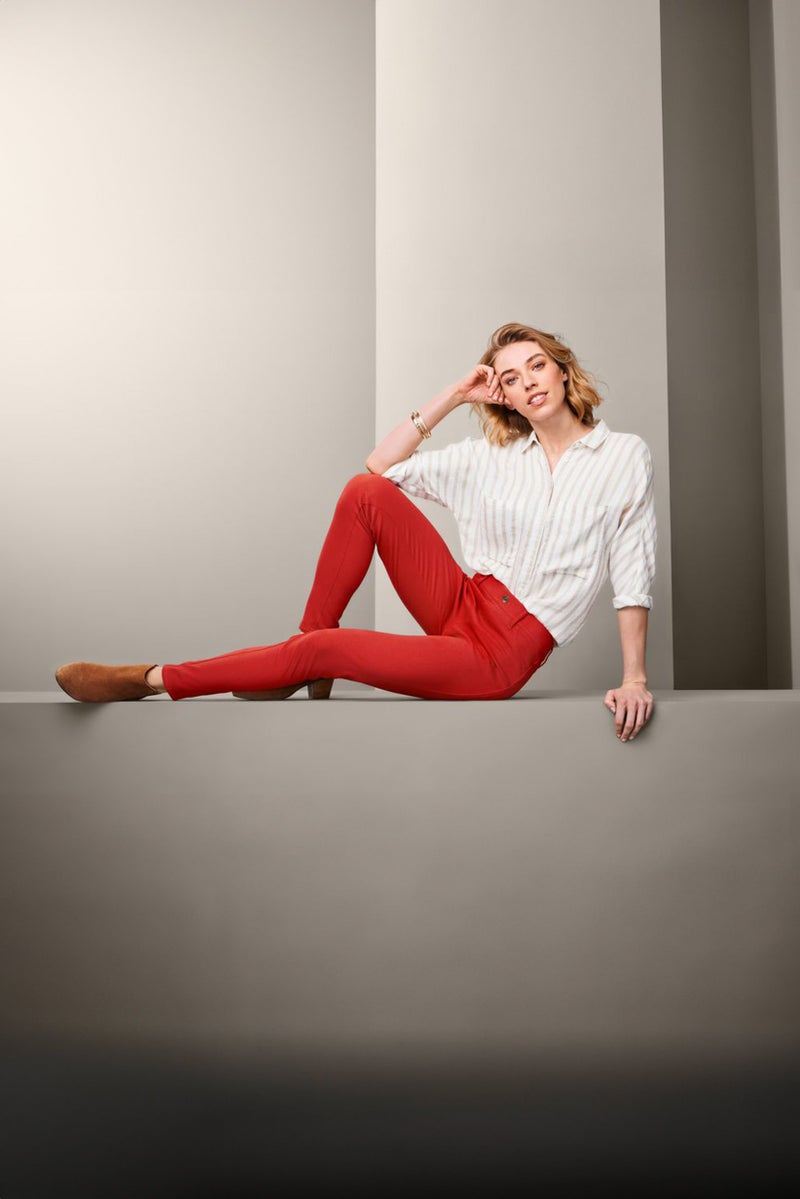 Tchibo Women Slim Fit Plain Skinny Pants, Rust - Image 1