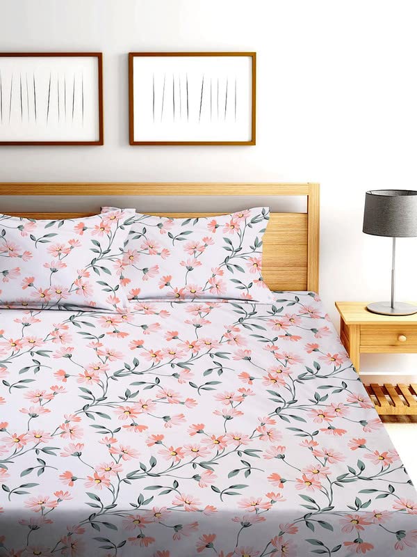 TARAIN COLLECTION Cotton Elastic Fitted Bedsheets with 2 King Size Pillow Covers | Double Bed with All Around Elastic 180 TC Supersoft | Size - 78" x 72" inches | Floral Light Green Pink - Image 4