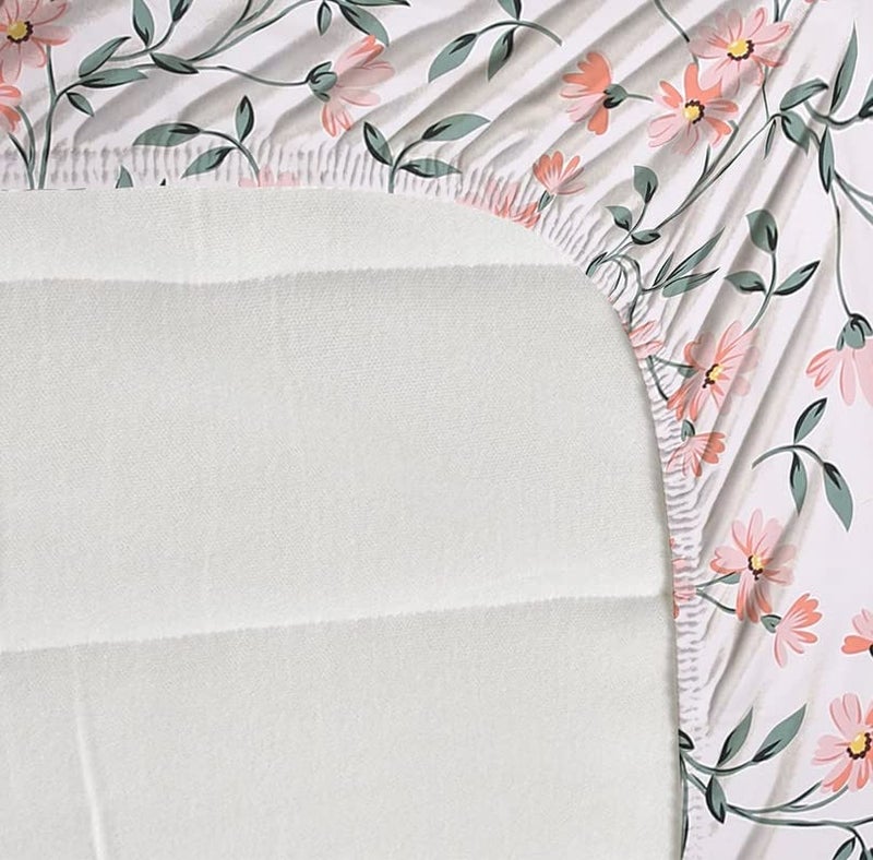 TARAIN COLLECTION Cotton Elastic Fitted Bedsheets with 2 King Size Pillow Covers | Double Bed with All Around Elastic 180 TC Supersoft | Size - 78" x 72" inches | Floral Light Green Pink - Image 3