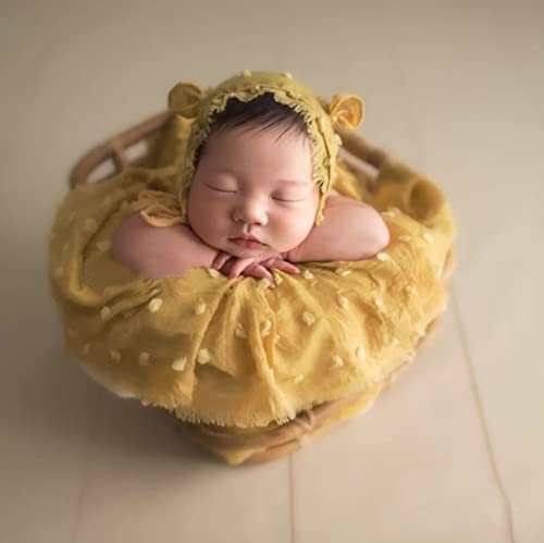 Vedory Fashion Cute Baby Photography Props Wrap Hat with Blanket Photo Shoot Outfits Newborn Luxurious Wrap Swaddle for Boys Girls Monthly Photography Shoot (Yellow) - Image 4