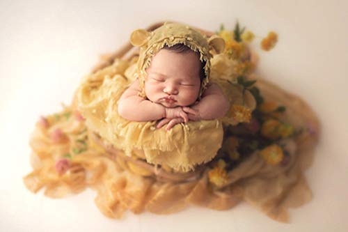 Vedory Fashion Cute Baby Photography Props Wrap Hat with Blanket Photo Shoot Outfits Newborn Luxurious Wrap Swaddle for Boys Girls Monthly Photography Shoot (Yellow) - Image 2