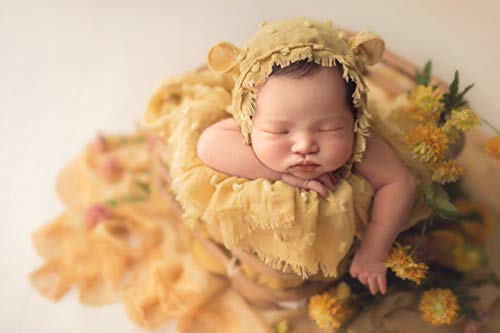 Vedory Fashion Cute Baby Photography Props Wrap Hat with Blanket Photo Shoot Outfits Newborn Luxurious Wrap Swaddle for Boys Girls Monthly Photography Shoot (Yellow) - Image 3