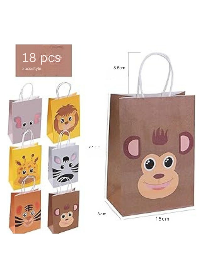 HM2A Gift Bags, Small Paper Bags 18-piece Set: 15x21x8 cm, bags for kids birthday party, giveaway bags with Animal Pattern  - Image 4