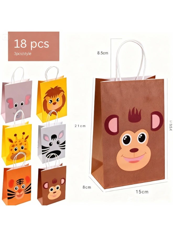 HM2A Gift Bags, Small Paper Bags 18-piece Set: 15x21x8 cm, bags for kids birthday party, giveaway bags with Animal Pattern - Image 3