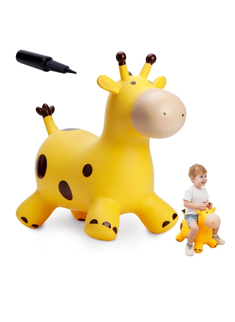 KASTWAVE - Giraffe Bouncy Horse Hopper Toys, Animals Jumping Inflatable Ride on Bouncer Hopping for Kids, Gifts for Toddlers Boys Girls 18 Months 2 3 4 5 6 Years Old, Yellow, 1 Pcs - Image 1