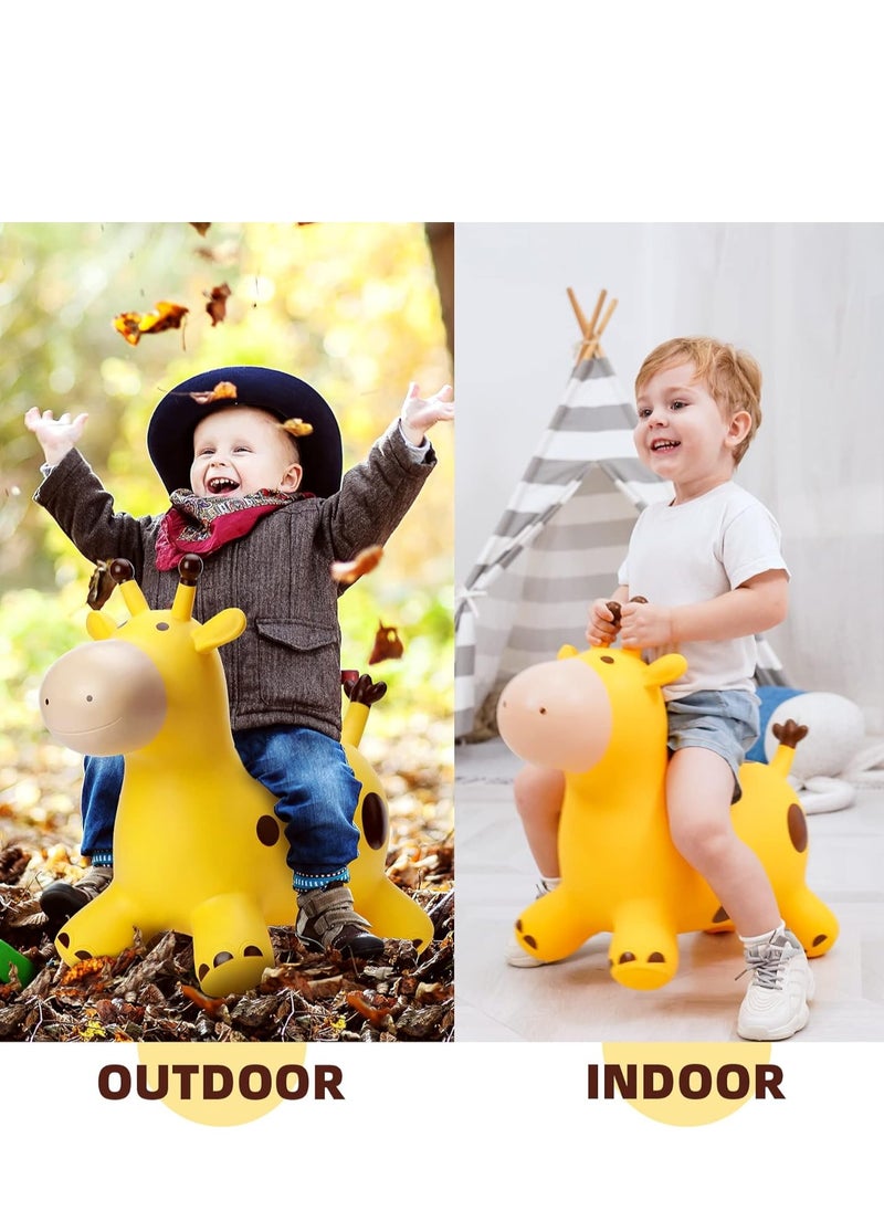 KASTWAVE - Giraffe Bouncy Horse Hopper Toys, Animals Jumping Inflatable Ride on Bouncer Hopping for Kids, Gifts for Toddlers Boys Girls 18 Months 2 3 4 5 6 Years Old, Yellow, 1 Pcs - Image 1