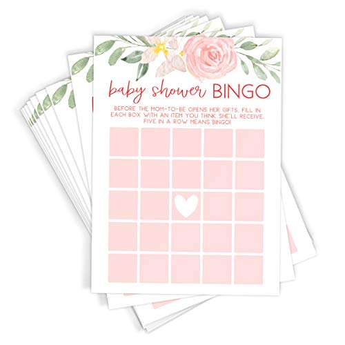 Printed Party Baby Shower Games Bingo Game for Girl Baby in Bloom Floral Theme 50 Cards - Image 1