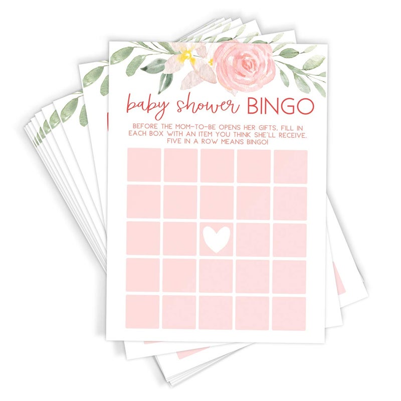 Printed Party Baby Shower Games Bingo Game for Girl Baby in Bloom Floral Theme 50 Cards - Image 2