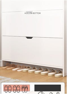 KLNAMAEAAN Slim Shoe Cabinet Storage Organizer Two Tier Wooden Shoe Rack with Flip Drawers and Top Shelf Narrow Space Saving Shoe Storage for Entryway Hallway or Bedroom Modern White Shoe Cupboard 80x50x17cm  - Image 4