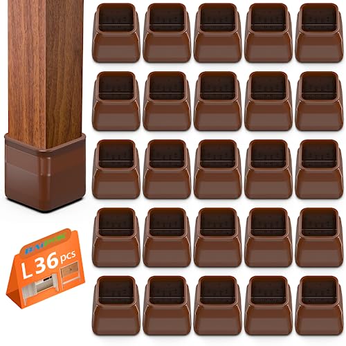 BAIPOK 36Pcs Chair Leg Floor Protectors, Square Silicone Chair Leg Protectors for Hardwood Floors, Felt Furniture Pads Chair Sliders, Chair Leg Covers, Reduce Noise & No Scratch, Brown, Large - Image 1