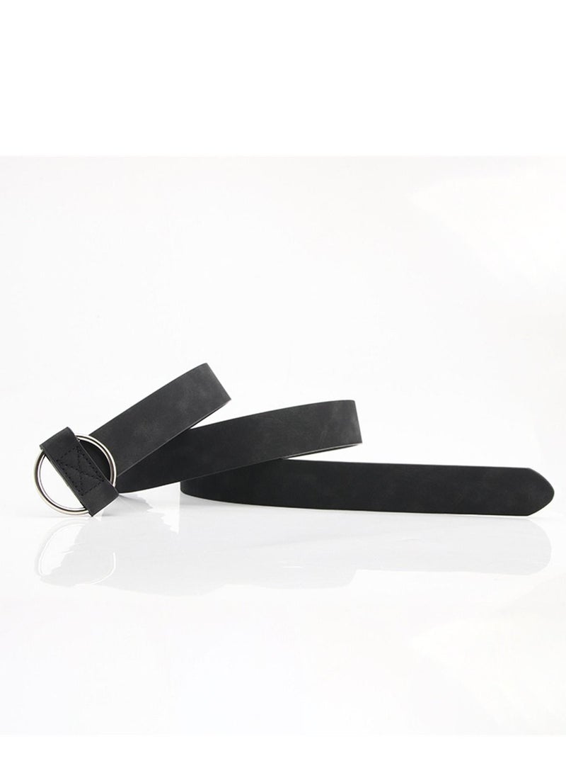 Loquat Ladies Retro Pu Sweater Coat Dress Decorative Belt 105cm Black
