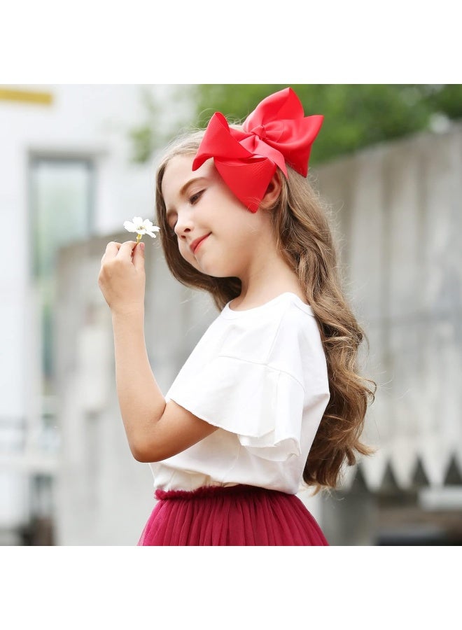 DEEKA 2 PCS 8" Big Hair Bows Hand-made Grosgrain Ribbon Solid Color Large Bows Alligator Clips Hair Accessories for Girls Set of 2 - Red - Image 5