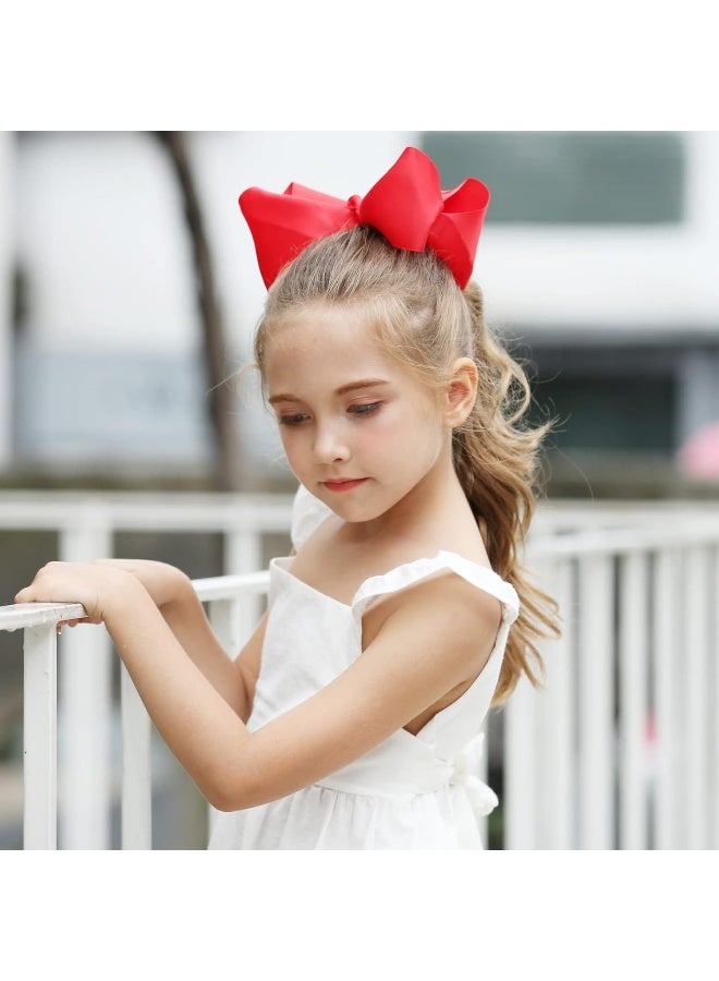 DEEKA 2 PCS 8" Big Hair Bows Hand-made Grosgrain Ribbon Solid Color Large Bows Alligator Clips Hair Accessories for Girls Set of 2 - Red - Image 3