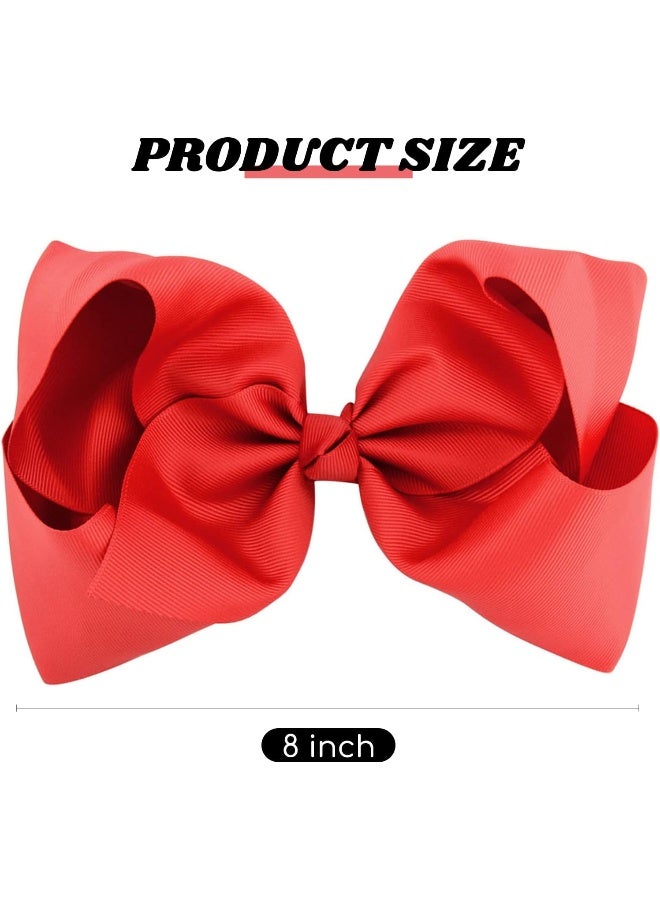 DEEKA 2 PCS 8" Big Hair Bows Hand-made Grosgrain Ribbon Solid Color Large Bows Alligator Clips Hair Accessories for Girls Set of 2 - Red - Image 2