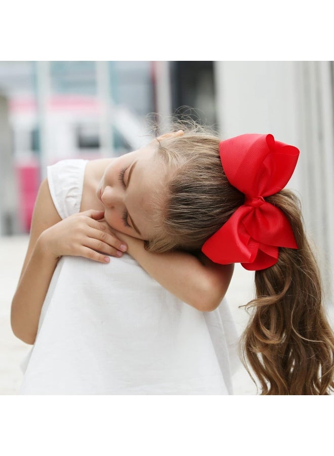 DEEKA 2 PCS 8" Big Hair Bows Hand-made Grosgrain Ribbon Solid Color Large Bows Alligator Clips Hair Accessories for Girls Set of 2 - Red - Image 4