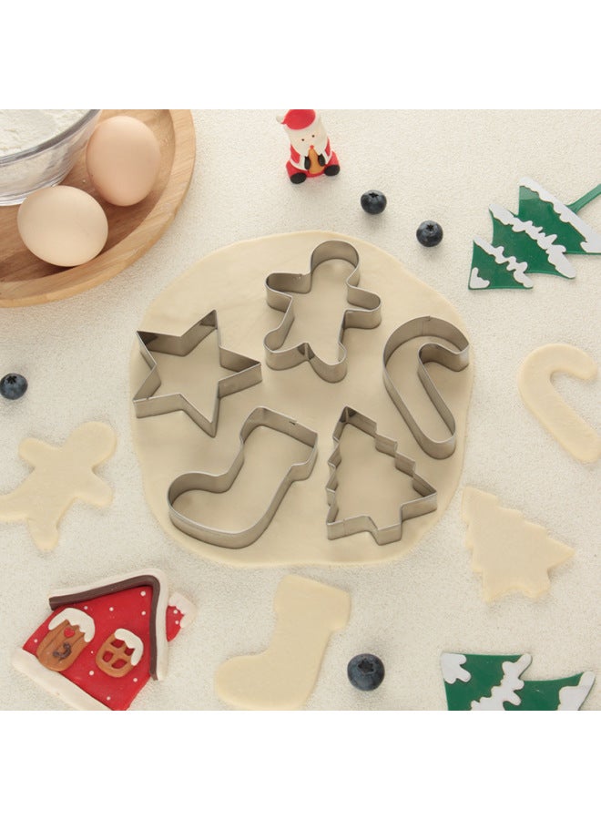 5-piece Cookie Mold Stainless Steel Cookie Mold DIY Baking Tools Cookie Cutting Mold-Specifications:5-piece Set-Color:Gingerbread Man Socks J Star Tree - Image 3