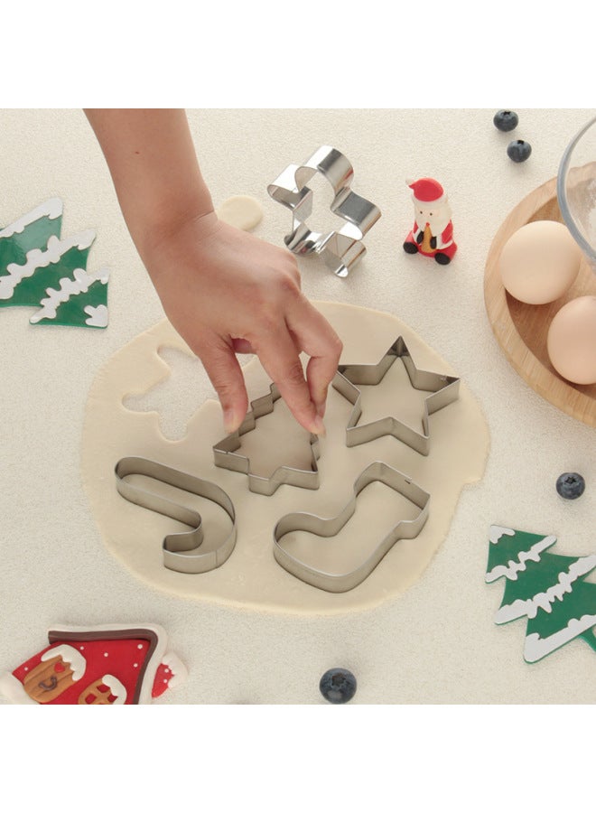 5-piece Cookie Mold Stainless Steel Cookie Mold DIY Baking Tools Cookie Cutting Mold-Specifications:5-piece Set-Color:Gingerbread Man Socks J Star Tree - Image 2