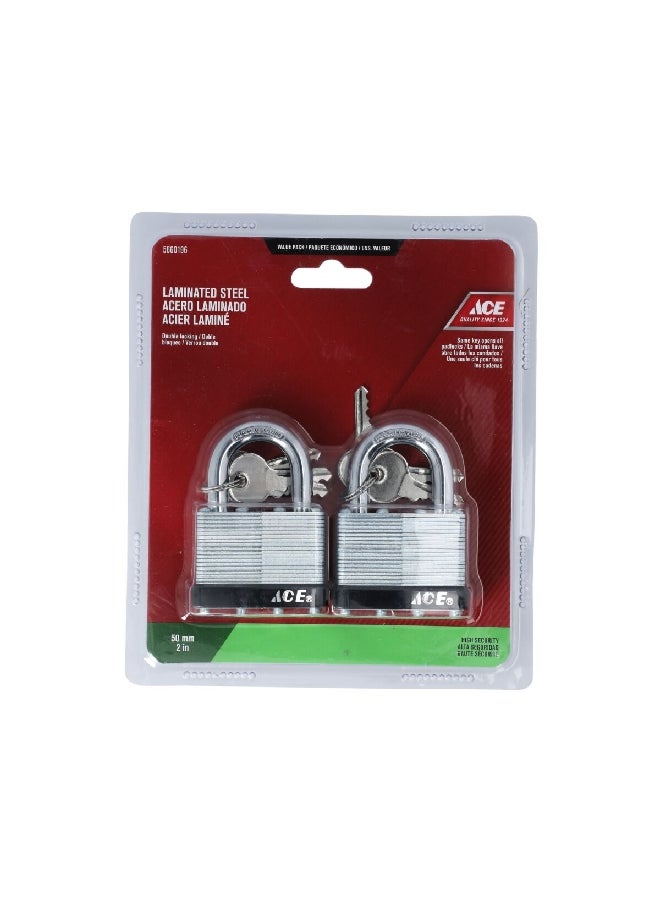 ACE Durable and Long Lasting Laminated Steel Padlock Silver 50 mm 98695
