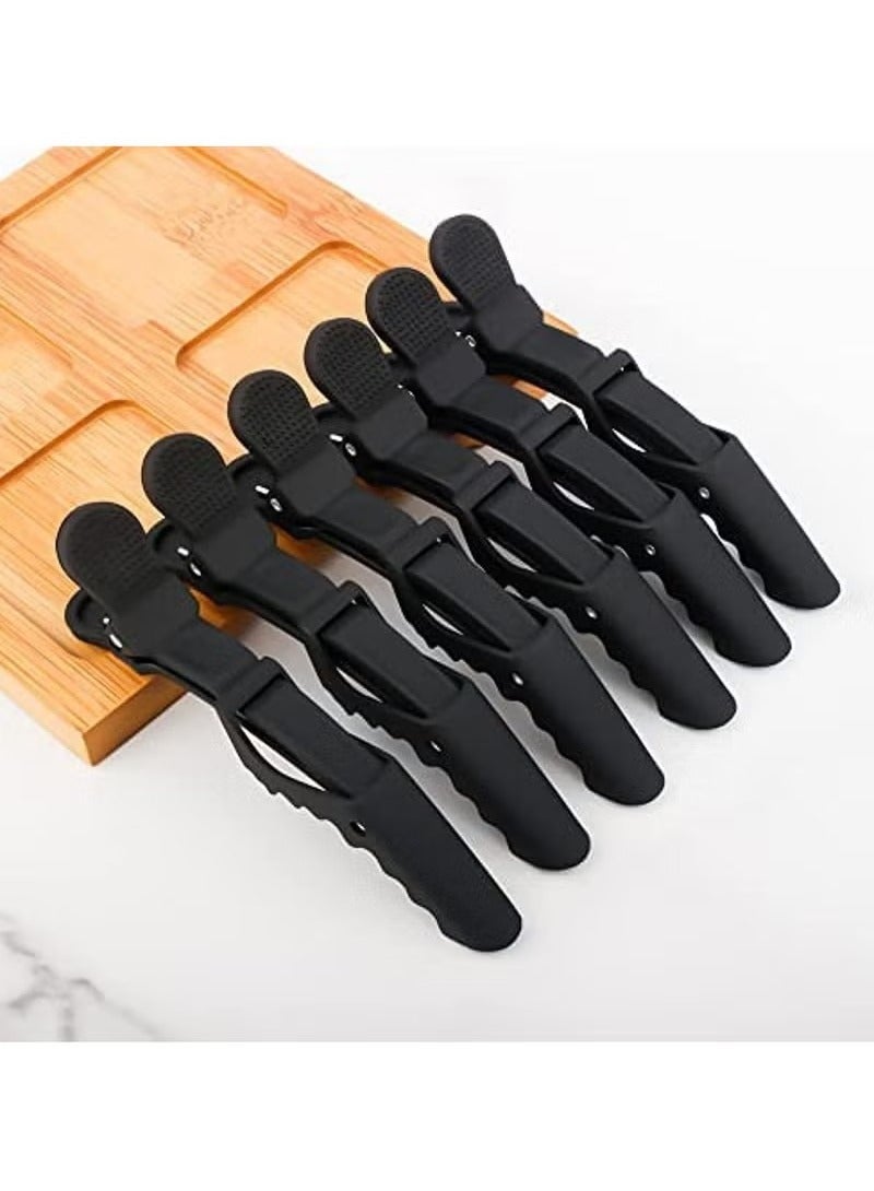 6 قطع من مشابك الشعر بتصميم تمساح لتصفيف الشعر وتقسيمه بأسنان واسعة ومضادة للانزلاق (أسود) - Image 1