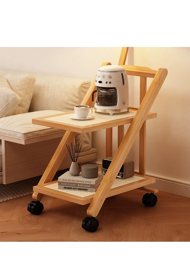 عربة تخزين خشبية قابلة للتحريك بطبقتين من FFD مع عجلات - مكتب حديث بجانب السرير، وطاولة جانبية للأريكة، وعربة القهوة، وطاولة الزاوية وخزانة الشاي لغرفة المعيشة وغرفة النوم والمكتب - Image 1