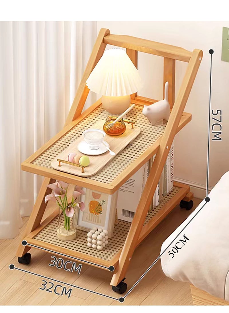عربة تخزين خشبية قابلة للتحريك بطبقتين من FFD مع عجلات - مكتب حديث بجانب السرير، وطاولة جانبية للأريكة، وعربة القهوة، وطاولة الزاوية وخزانة الشاي لغرفة المعيشة وغرفة النوم والمكتب - Image 2