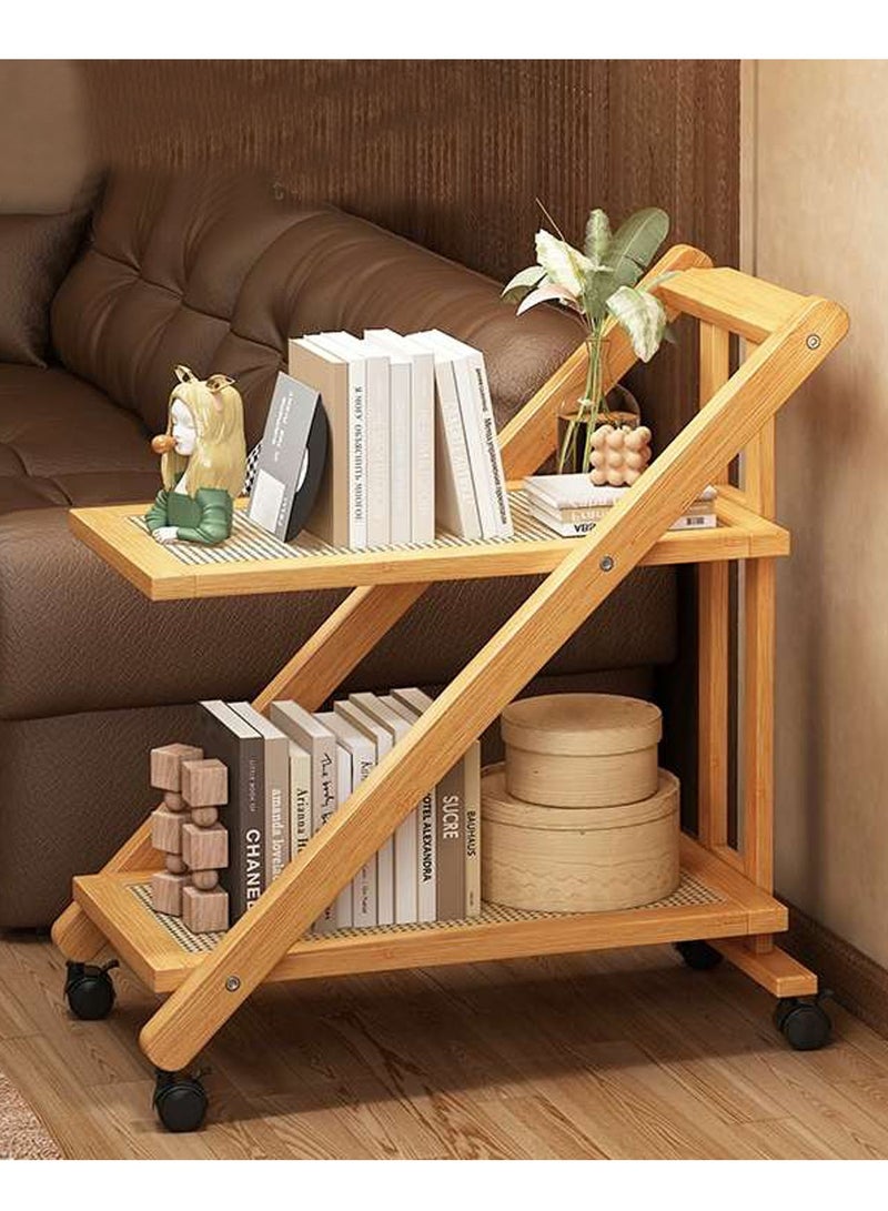 عربة تخزين خشبية قابلة للتحريك بطبقتين من FFD مع عجلات - مكتب حديث بجانب السرير، وطاولة جانبية للأريكة، وعربة القهوة، وطاولة الزاوية وخزانة الشاي لغرفة المعيشة وغرفة النوم والمكتب - Image 5