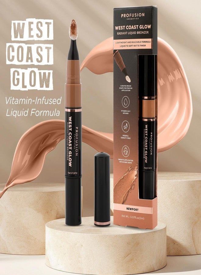 Profusion Cosmetics West Coast Glow Bronzer Experience Radiant Sun-Kissed Beauty with Vitamin-Infused Liquid Formula, Lightweight, Buildable Suitable for All Skin Tones (Newport) - Image 5