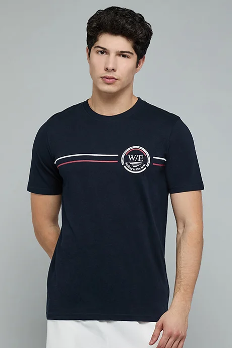 أر أند بي Printed T-Shirt with Crew Neck and Short Sleeves