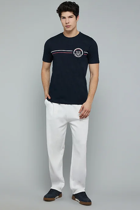 أر أند بي Printed T-Shirt with Crew Neck and Short Sleeves