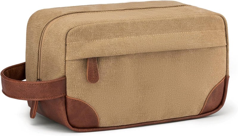 Vorspack Travel Toiletry Bag - Hanging Toiletry Bag for Men Water Resistant Canvas Shaving Bag for Travel, Brown, Medium - Image 1