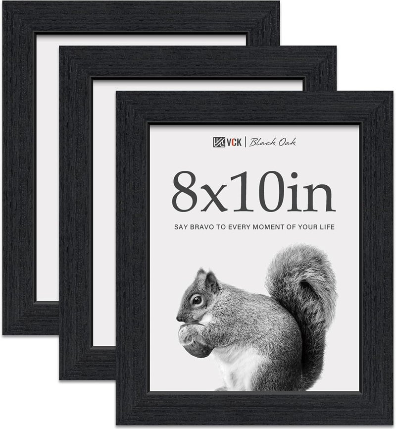 VCK 8x10 Picture Frame Set of 3 - Black Oak, Natural Textured Exclusive Wood Picture Frame, Table Display or Wall Hanging - Image 1