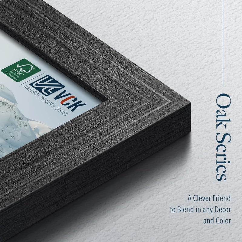 VCK 8x10 Picture Frame Set of 3 - Black Oak, Natural Textured Exclusive Wood Picture Frame, Table Display or Wall Hanging - Image 4