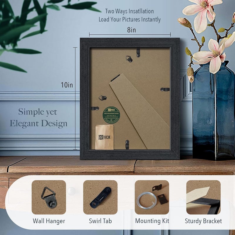 VCK 8x10 Picture Frame Set of 3 - Black Oak, Natural Textured Exclusive Wood Picture Frame, Table Display or Wall Hanging - Image 3