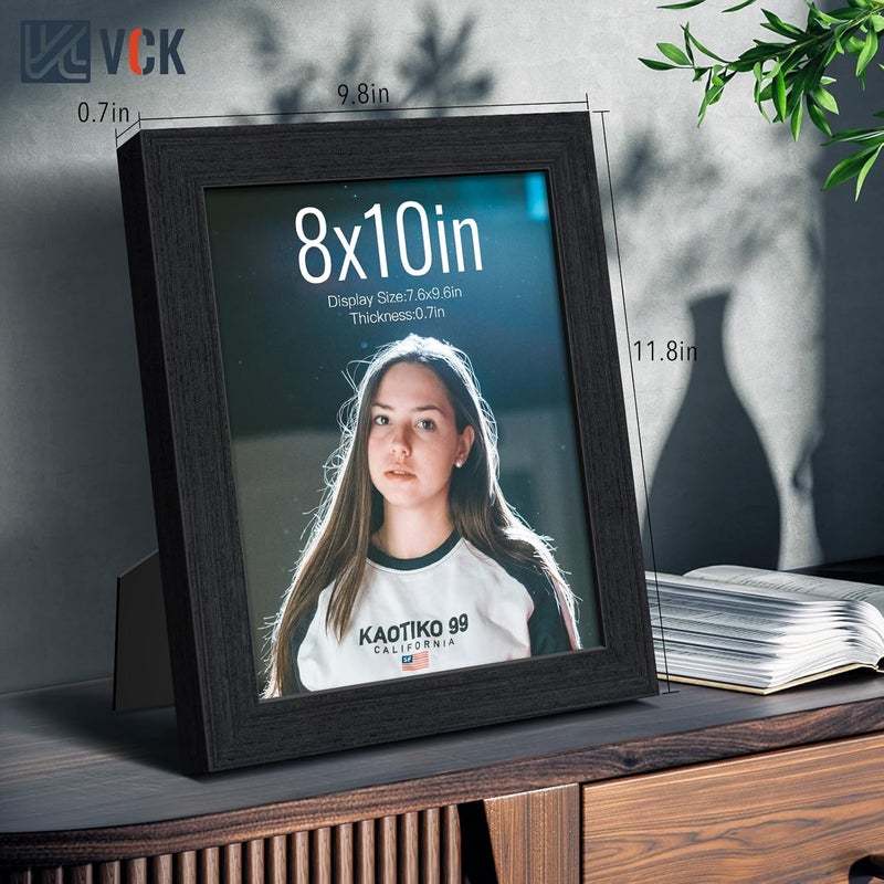 VCK 8x10 Picture Frame Set of 3 - Black Oak, Natural Textured Exclusive Wood Picture Frame, Table Display or Wall Hanging - Image 2