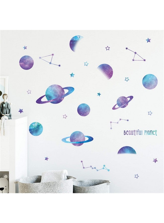 ROFARSO Beautiful Blue Planets Wall Stickers Outer Space Stars Constellation DIY Vinyl Removable Large Wall Decals Art Decorations Decor for Kids Boys Bedroom Living Room Playing Room Murals - Image 2