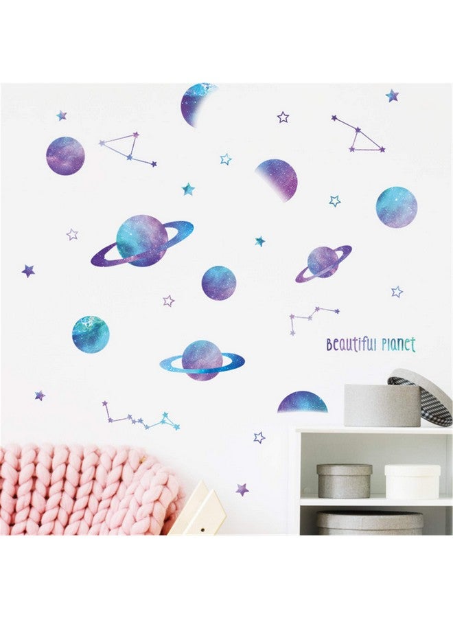ROFARSO Beautiful Blue Planets Wall Stickers Outer Space Stars Constellation DIY Vinyl Removable Large Wall Decals Art Decorations Decor for Kids Boys Bedroom Living Room Playing Room Murals - Image 3