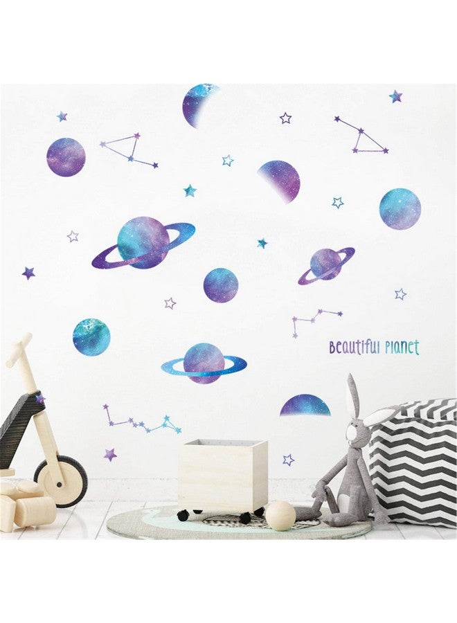 ROFARSO Beautiful Blue Planets Wall Stickers Outer Space Stars Constellation DIY Vinyl Removable Large Wall Decals Art Decorations Decor for Kids Boys Bedroom Living Room Playing Room Murals - Image 1