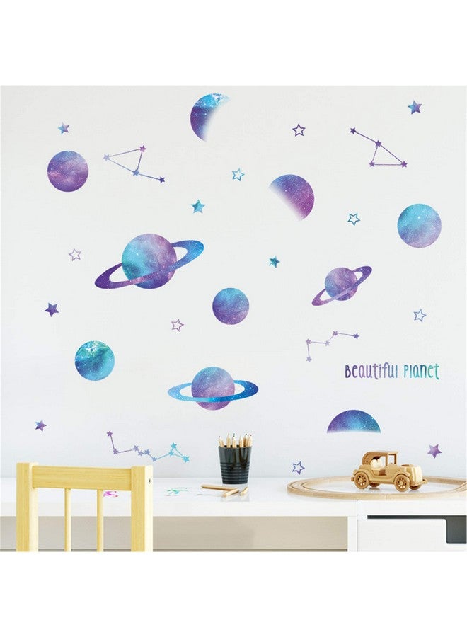 ROFARSO Beautiful Blue Planets Wall Stickers Outer Space Stars Constellation DIY Vinyl Removable Large Wall Decals Art Decorations Decor for Kids Boys Bedroom Living Room Playing Room Murals - Image 4