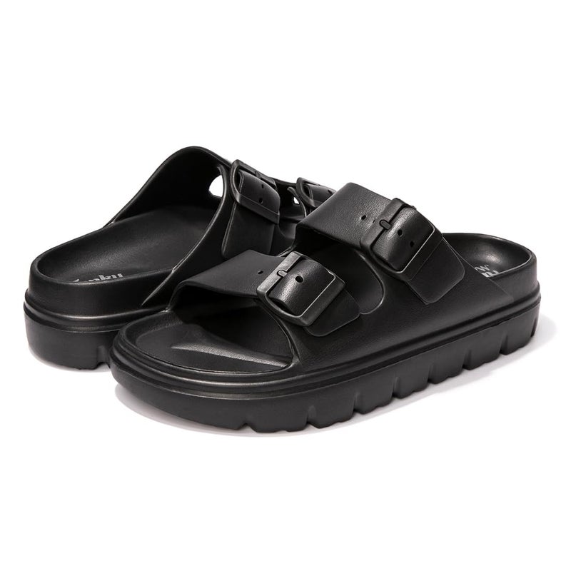 FUNKYMONKEY Women's Adjustable Double-Buckle Platform Sandalsâ€“Thick EVA Sole with Arch Support, Non-Slip & Lightweight Comfort for Vacation and Everyday Wear (8 M US, Black/HDSPK) - Image 4