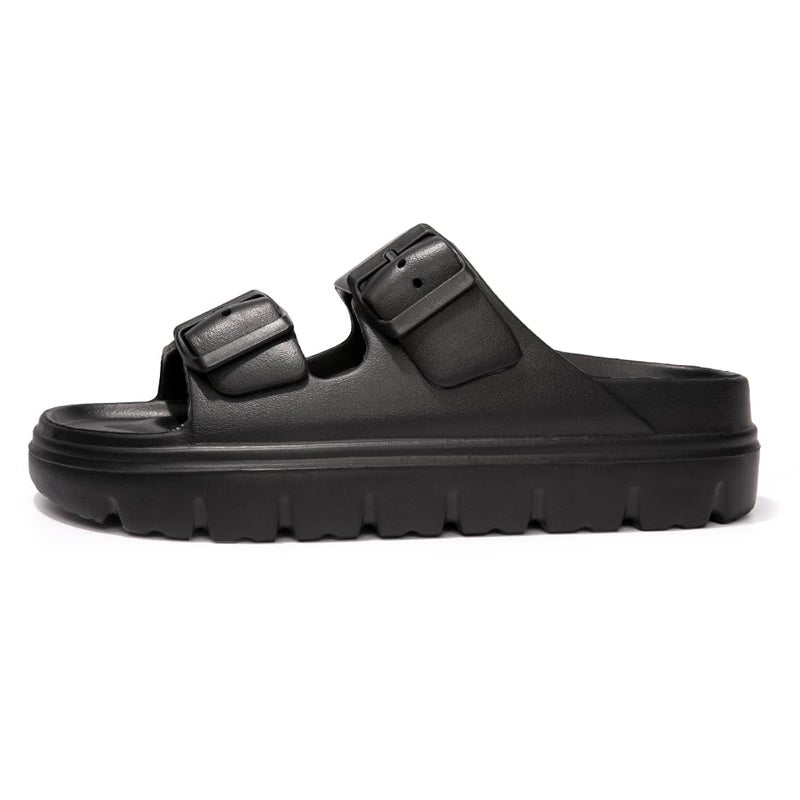 FUNKYMONKEY Women's Adjustable Double-Buckle Platform Sandalsâ€“Thick EVA Sole with Arch Support, Non-Slip & Lightweight Comfort for Vacation and Everyday Wear (8 M US, Black/HDSPK) - Image 2