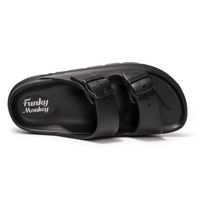 FUNKYMONKEY Women's Adjustable Double-Buckle Platform Sandalsâ€“Thick EVA Sole with Arch Support, Non-Slip & Lightweight Comfort for Vacation and Everyday Wear (8 M US, Black/HDSPK) - Image 3
