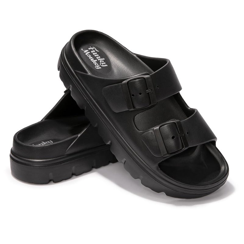 FUNKYMONKEY Women's Adjustable Double-Buckle Platform Sandalsâ€“Thick EVA Sole with Arch Support, Non-Slip & Lightweight Comfort for Vacation and Everyday Wear (8 M US, Black/HDSPK) - Image 5