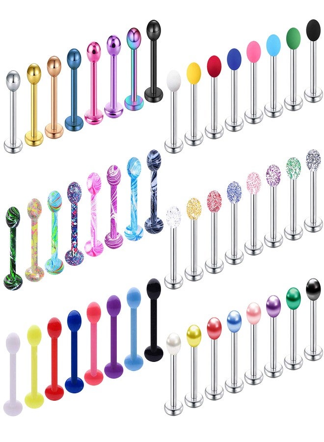 EVELICAL 48Pcs 16G Surgical Steel Lip Rings for Women Acrylic Labret Studs Monroe Conch Cartilage Tragus Helix Earrings Body Piercing Jewelry Style 1 8mm - Image 1