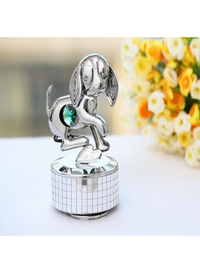 Matashi Chrome Plated Dog Music Box - Plays ‘Memory’ - Elegant Gold Tabletop Ornament with Crystals - Thoughtful for Mothers Day, Birthday, Christmas - Gift for Mom, Wife, Grandma, Music Lover - Image 4